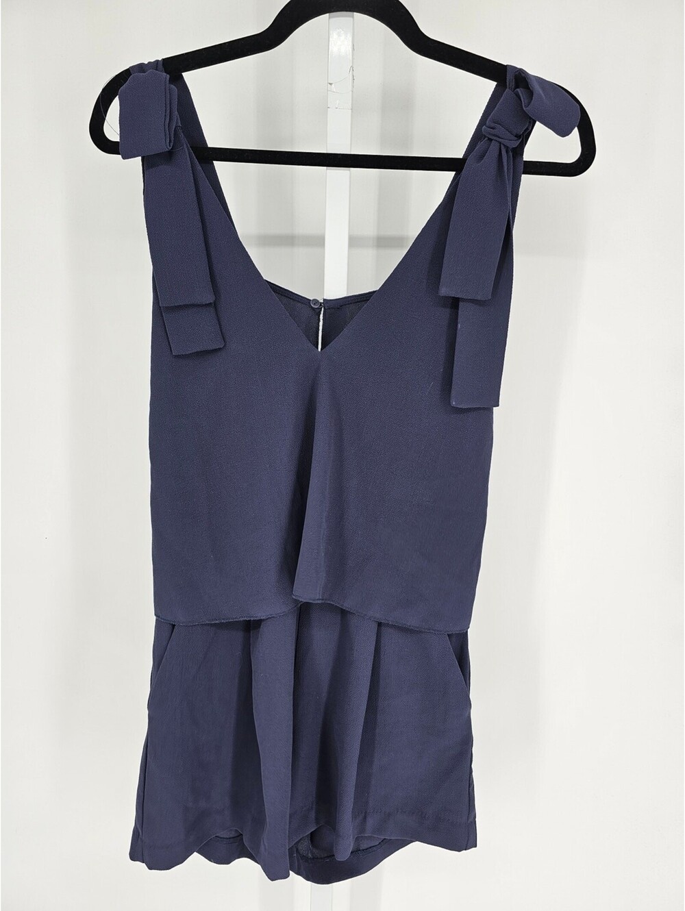 H&M Womens Sz 4 Jumpsuit Romper Dark Blue Open Back Sleeveless